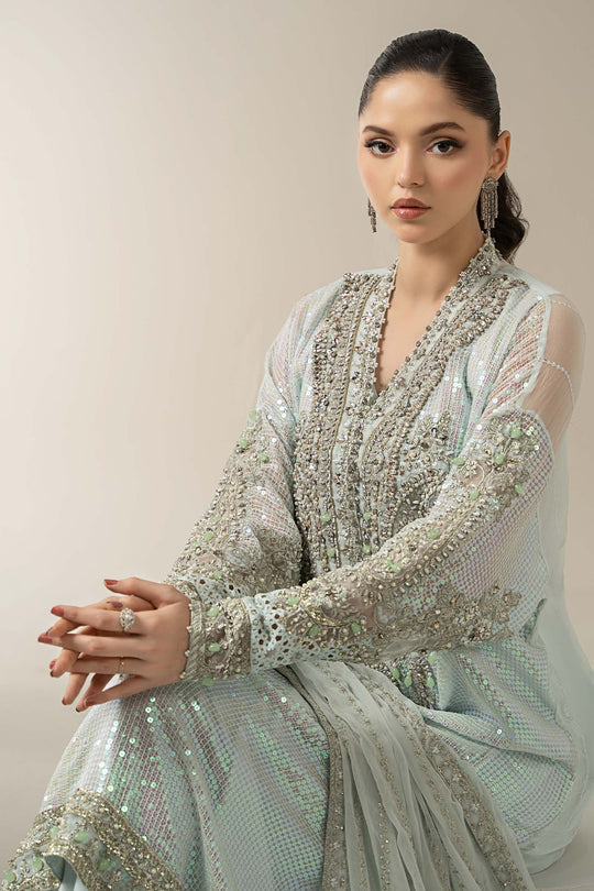 3 Piece Embroidered Chiffon Suit | BDS ice blue