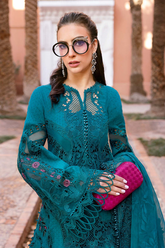 3 Piece Unstitched Embroidered Dobby Lawn Suit | D-2513-Blue
