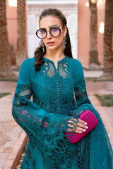 3 Piece Unstitched Embroidered Dobby Lawn Suit | D-2513-Blue