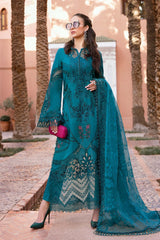 3 Piece Unstitched Embroidered Dobby Lawn Suit | D-2513-Blue