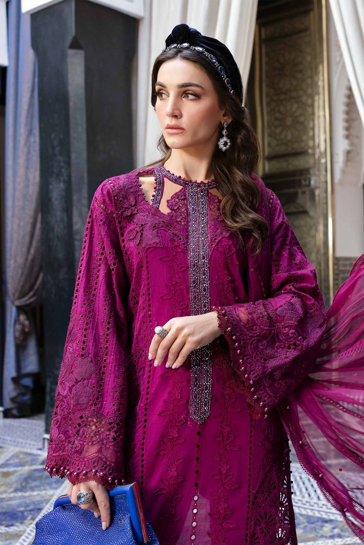 3 Piece Unstitched Embroidered Lawn Suit - D-2502-magenda