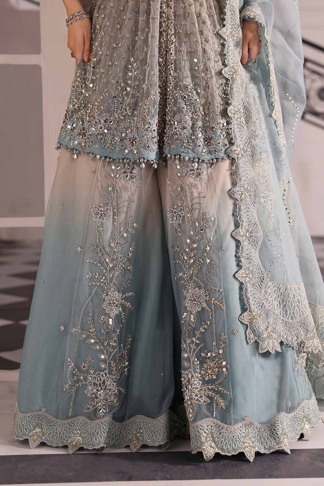 Piece Unstitched Embroidered Net Suit | BD-3002 coffe to aqua