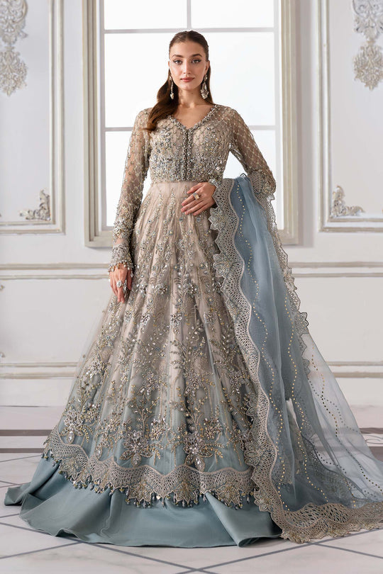 Piece Unstitched Embroidered Net Suit | BD-3002 coffe to aqua