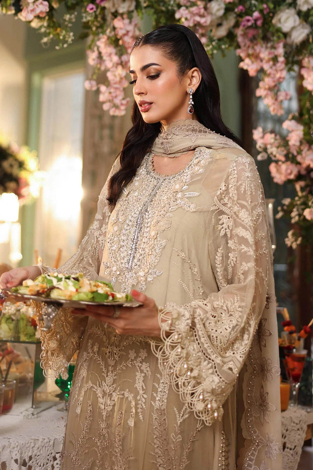 3 Piece Unstitched Embroidered Chiffon Suit COFFFE