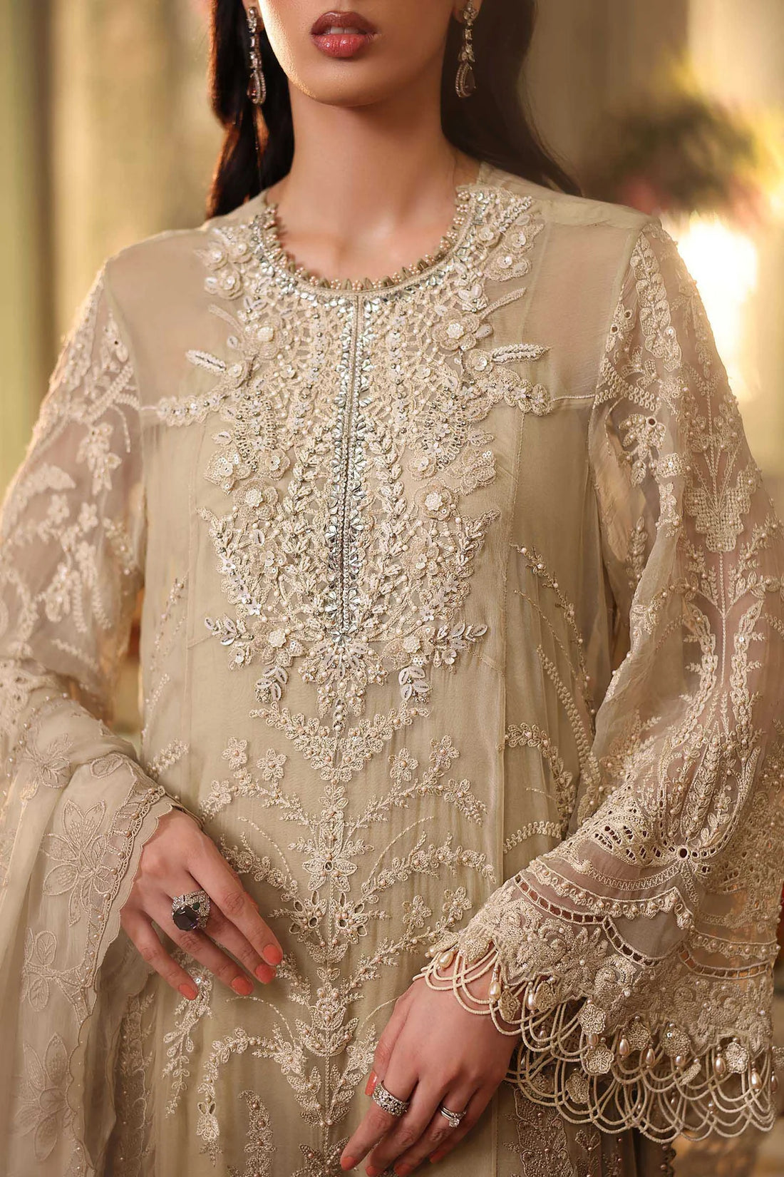 3 Piece Unstitched Embroidered Chiffon Suit COFFFE