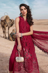 3 Piece Unstitched Embroidered Lawn Suit | D-2504-red