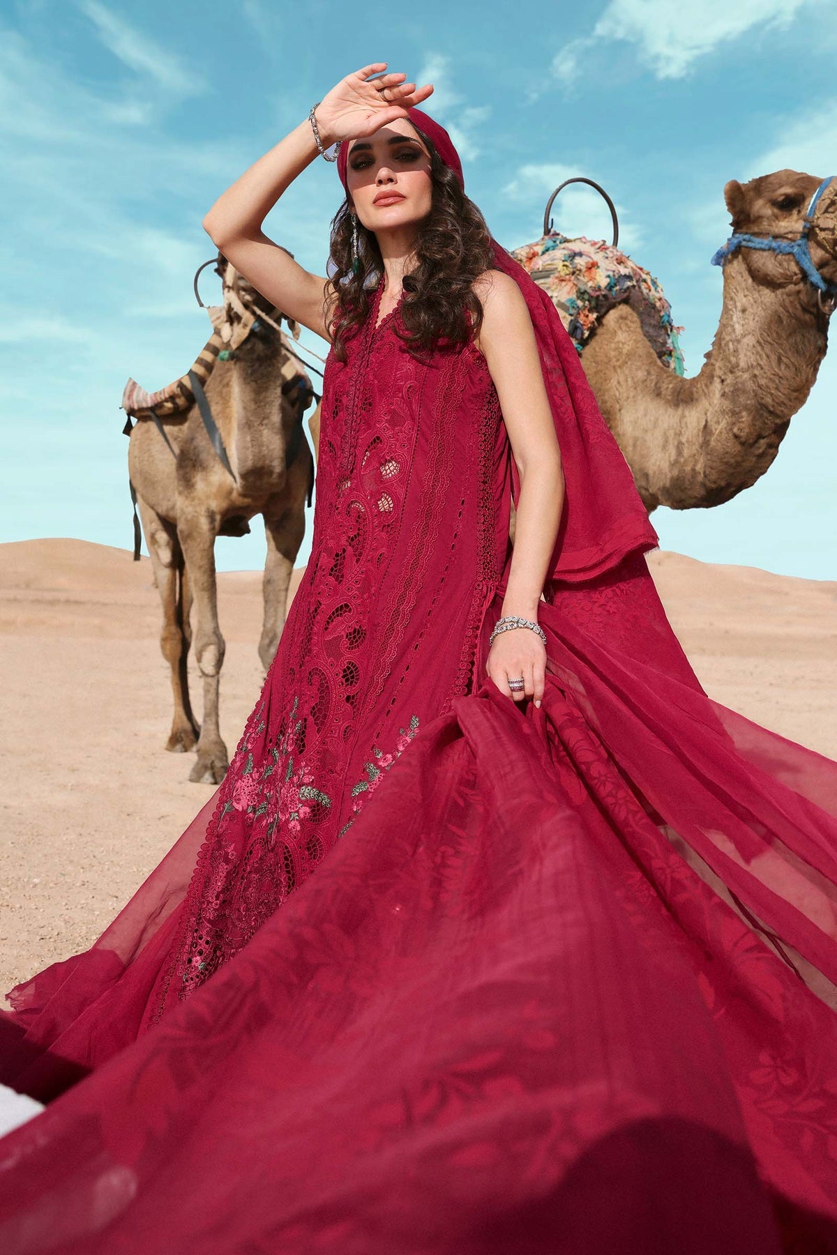3 Piece Unstitched Embroidered Lawn Suit | D-2504-red