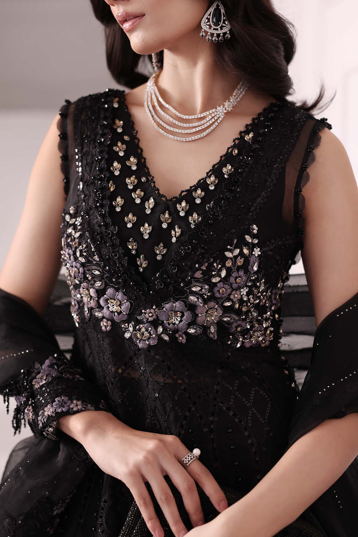 3 Piece Unstitched Embroidered Organza MC BLACK