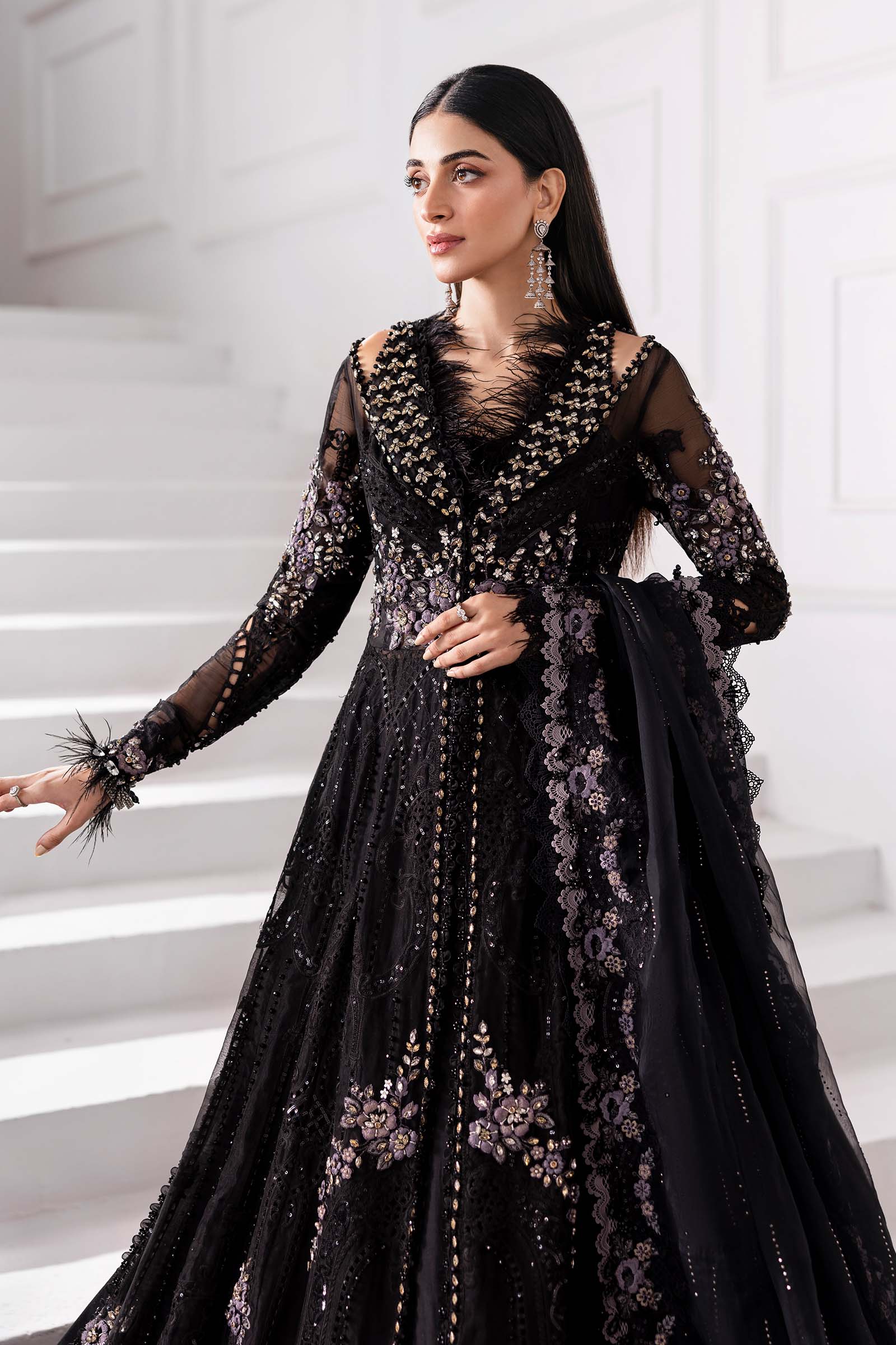 3 Piece Unstitched Embroidered Organza MC BLACK