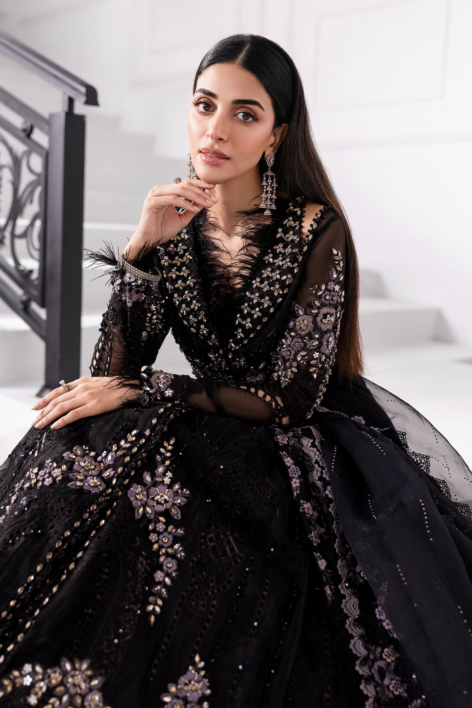 3 Piece Unstitched Embroidered Organza MC BLACK