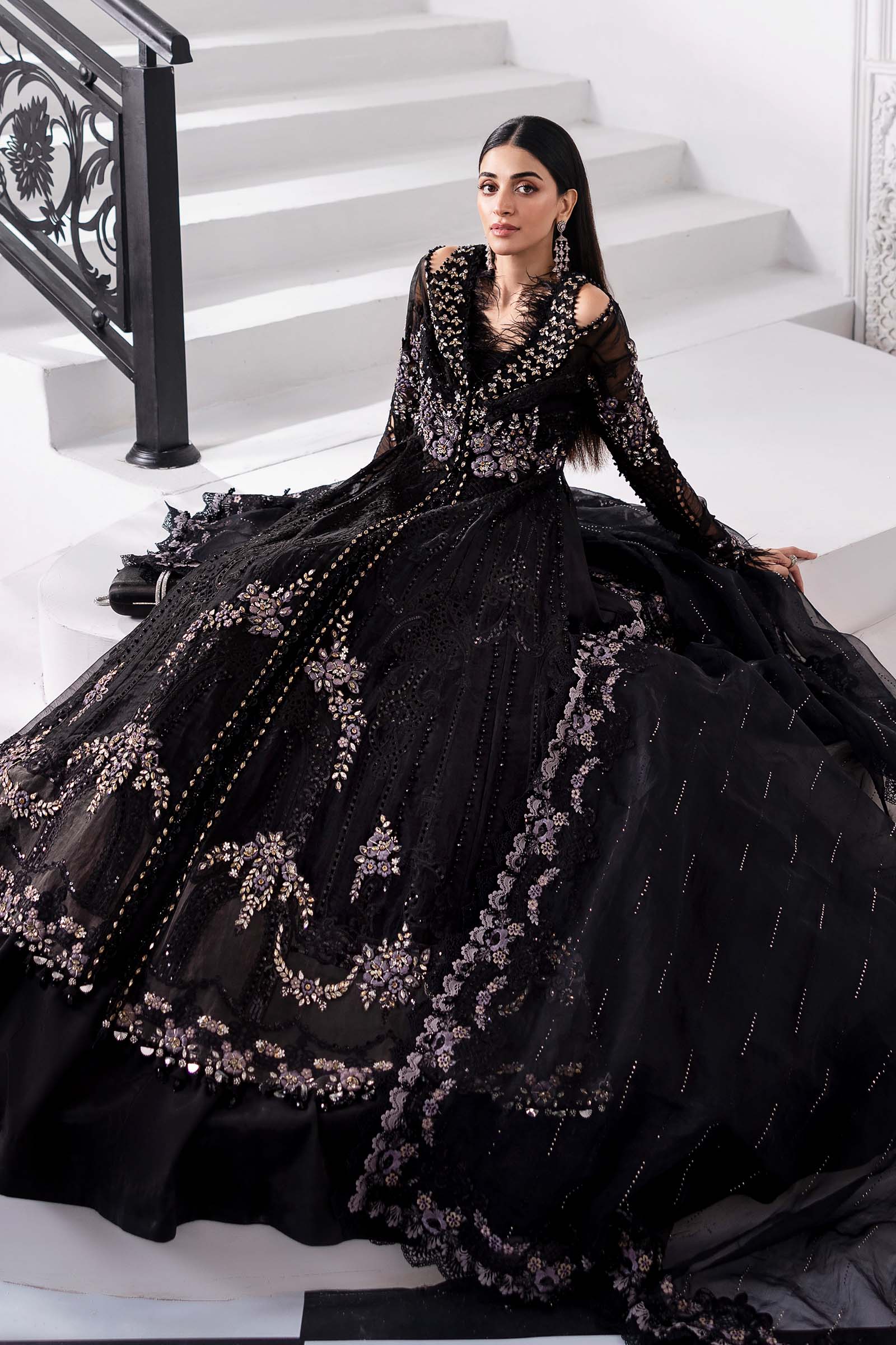3 Piece Unstitched Embroidered Organza MC BLACK