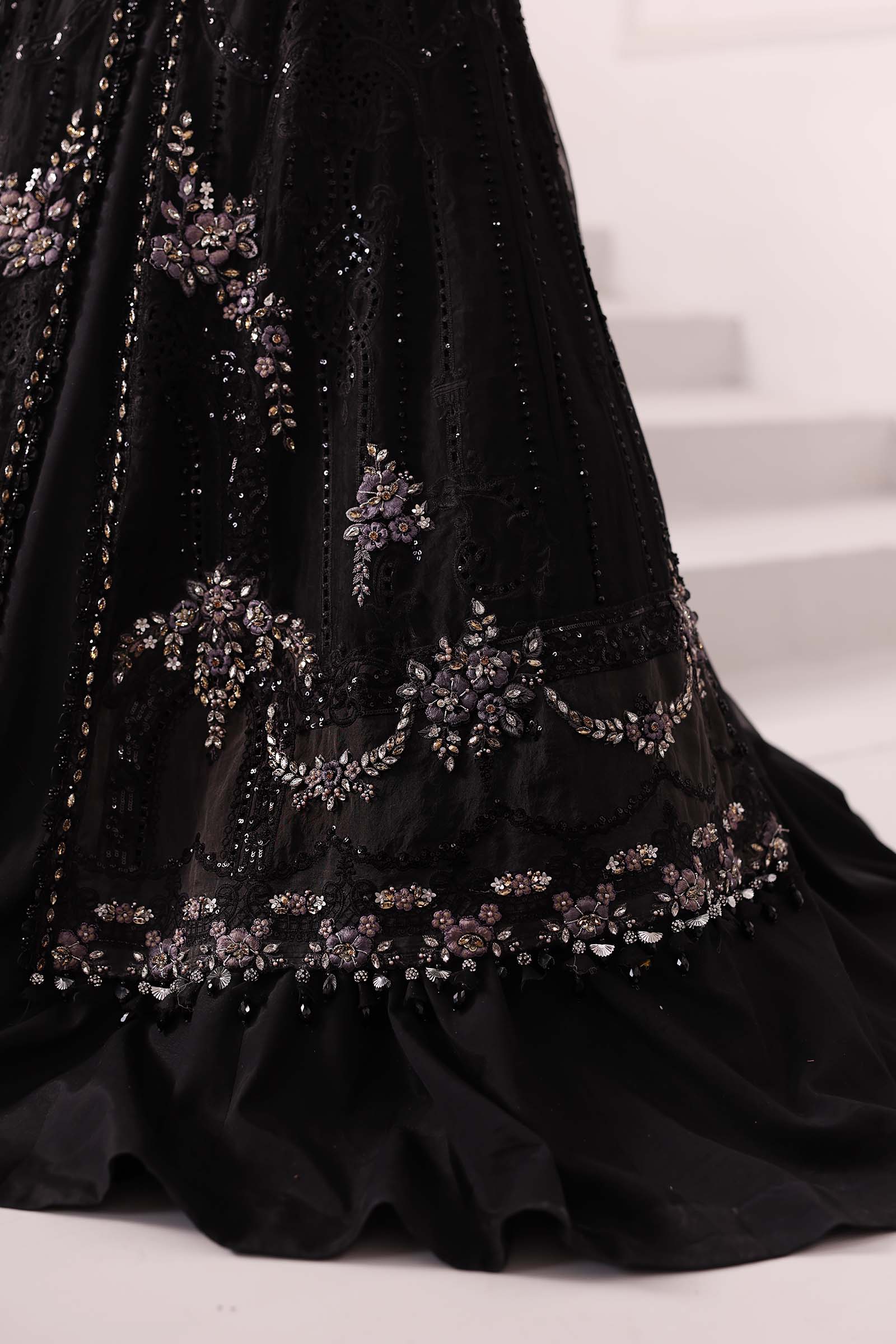3 Piece Unstitched Embroidered Organza MC BLACK