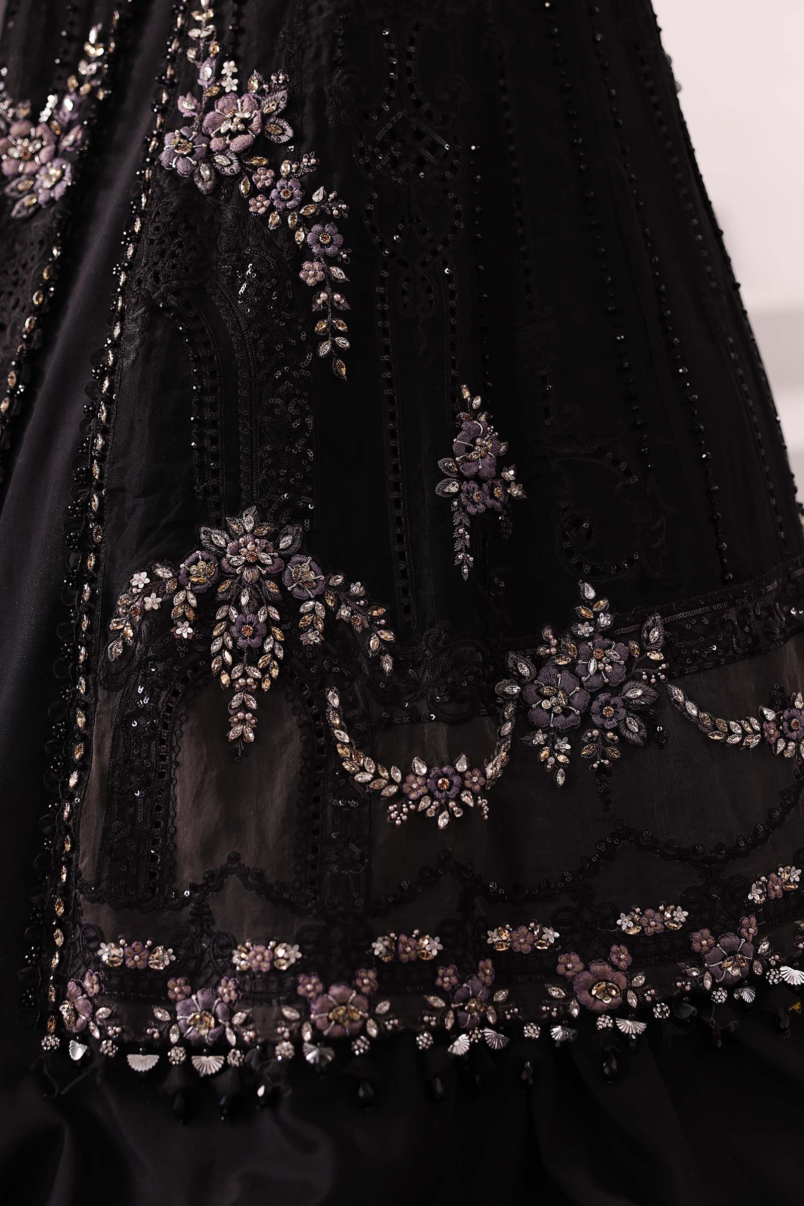3 Piece Unstitched Embroidered Organza MC BLACK