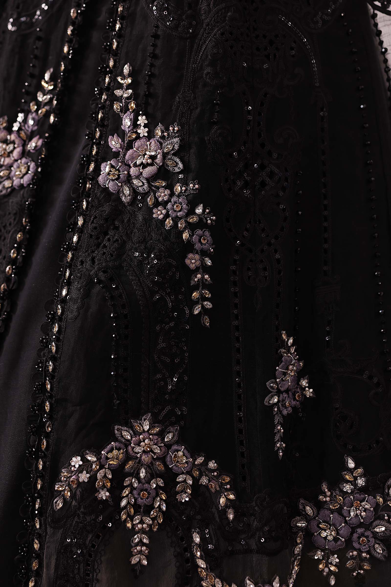 3 Piece Unstitched Embroidered Organza MC BLACK