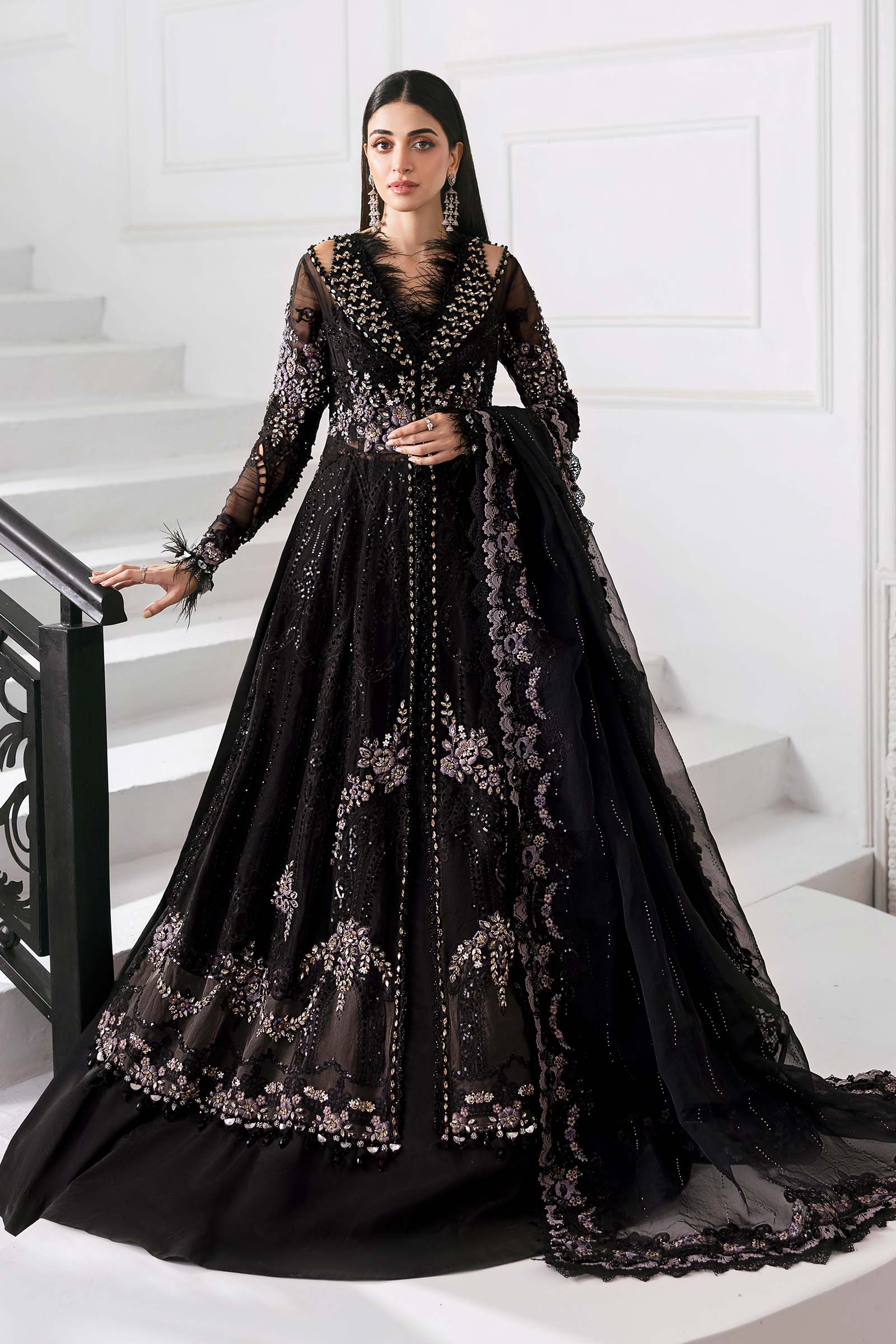 3 Piece Unstitched Embroidered Organza MC BLACK