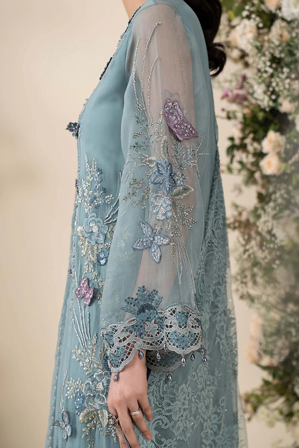 3 Piece Embroidered Chiffon Suit aqua
