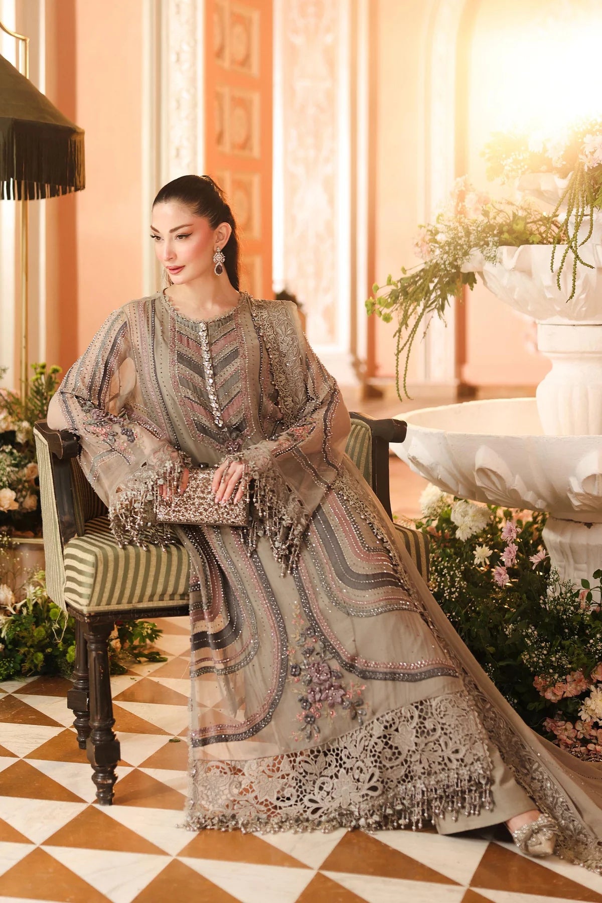 3 Piece Unstitched Embroidered Chiffon Suit MOUSE GRAY