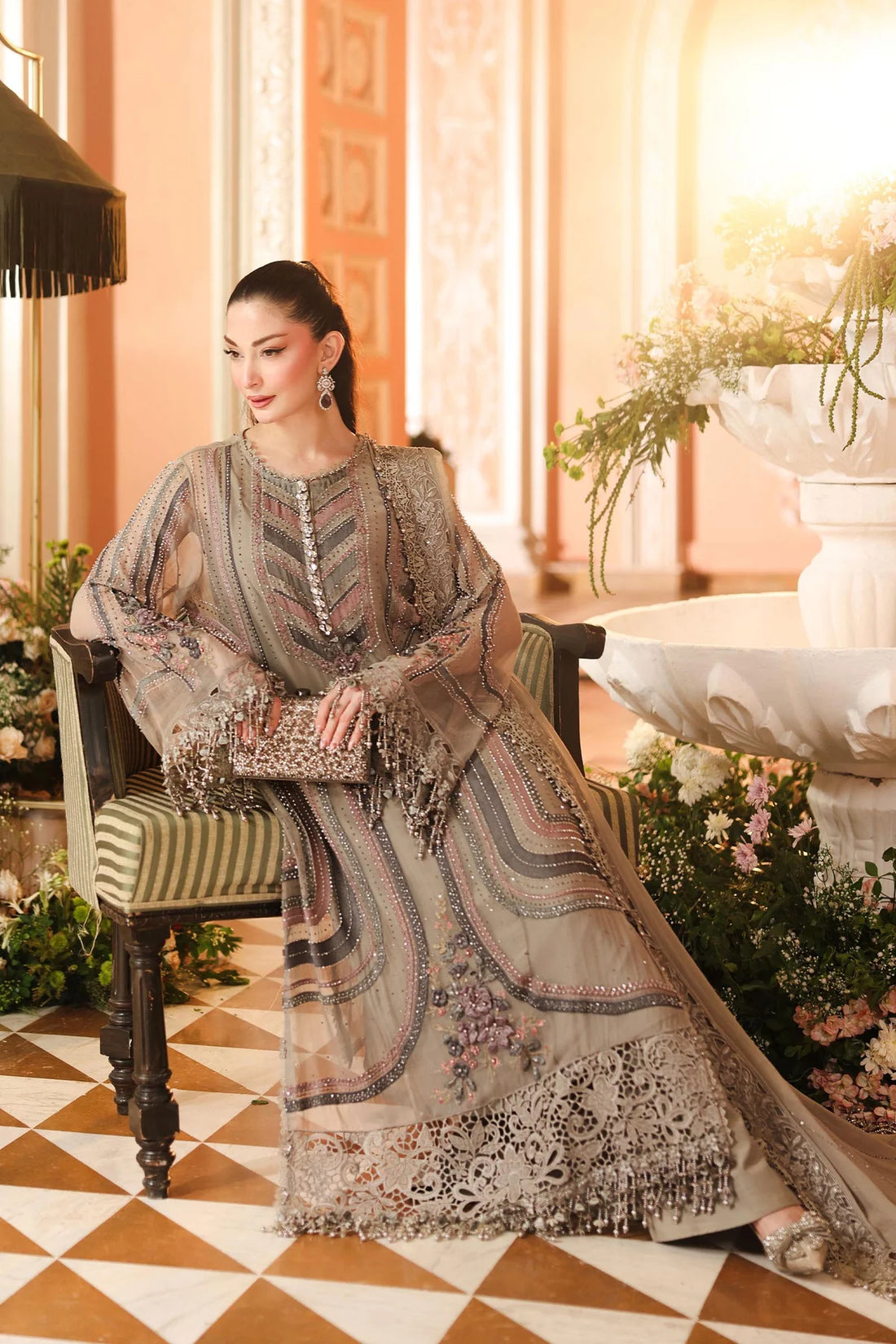 3 Piece Unstitched Embroidered Chiffon Suit MOUSE GRAY