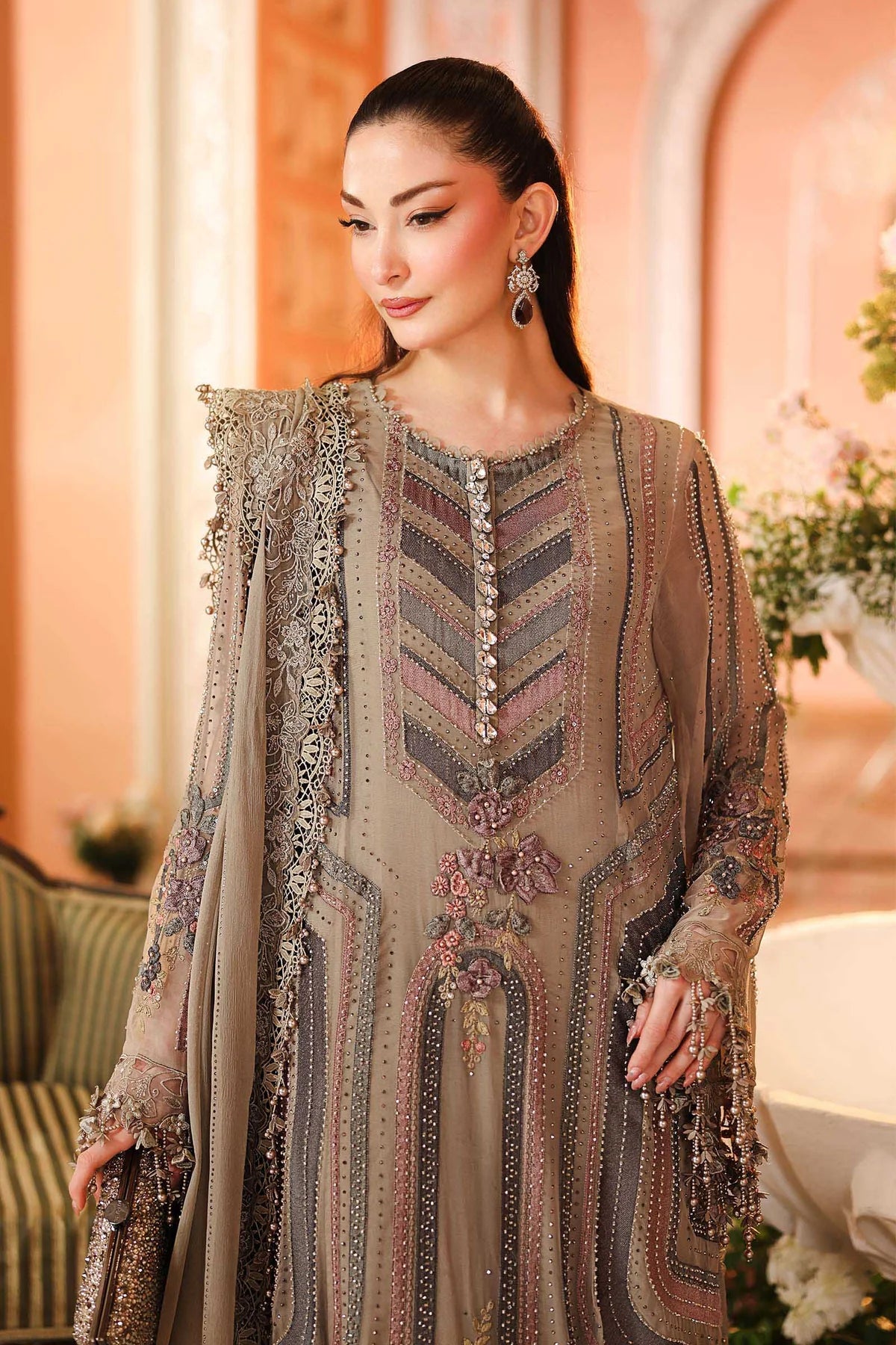 3 Piece Unstitched Embroidered Chiffon Suit MOUSE GRAY