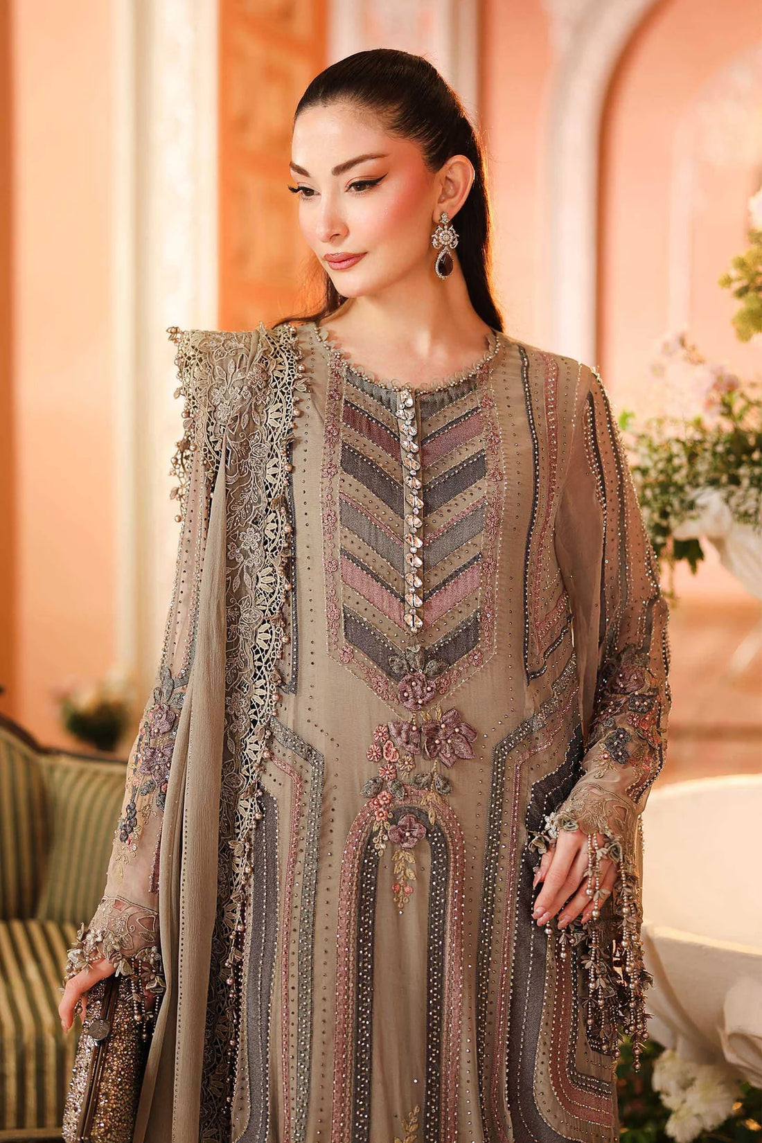 3 Piece Unstitched Embroidered Chiffon Suit MOUSE GRAY