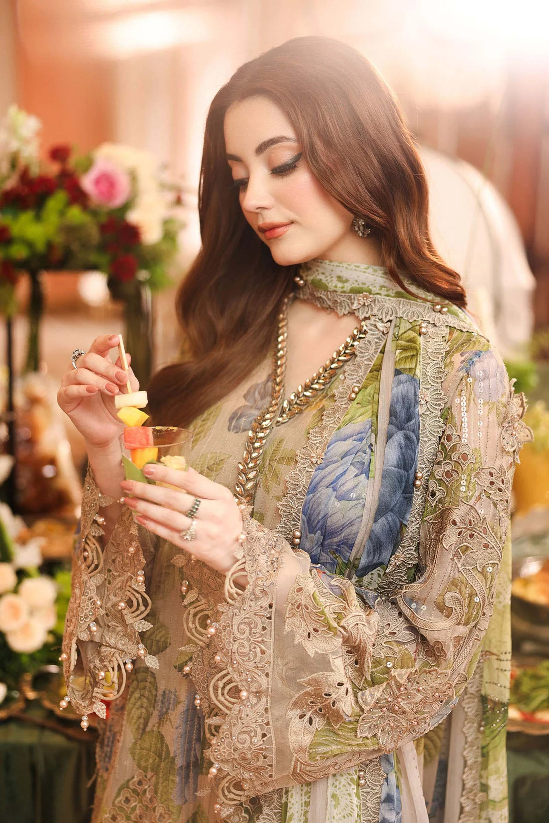 Embroidered Chiffon Suit coffee