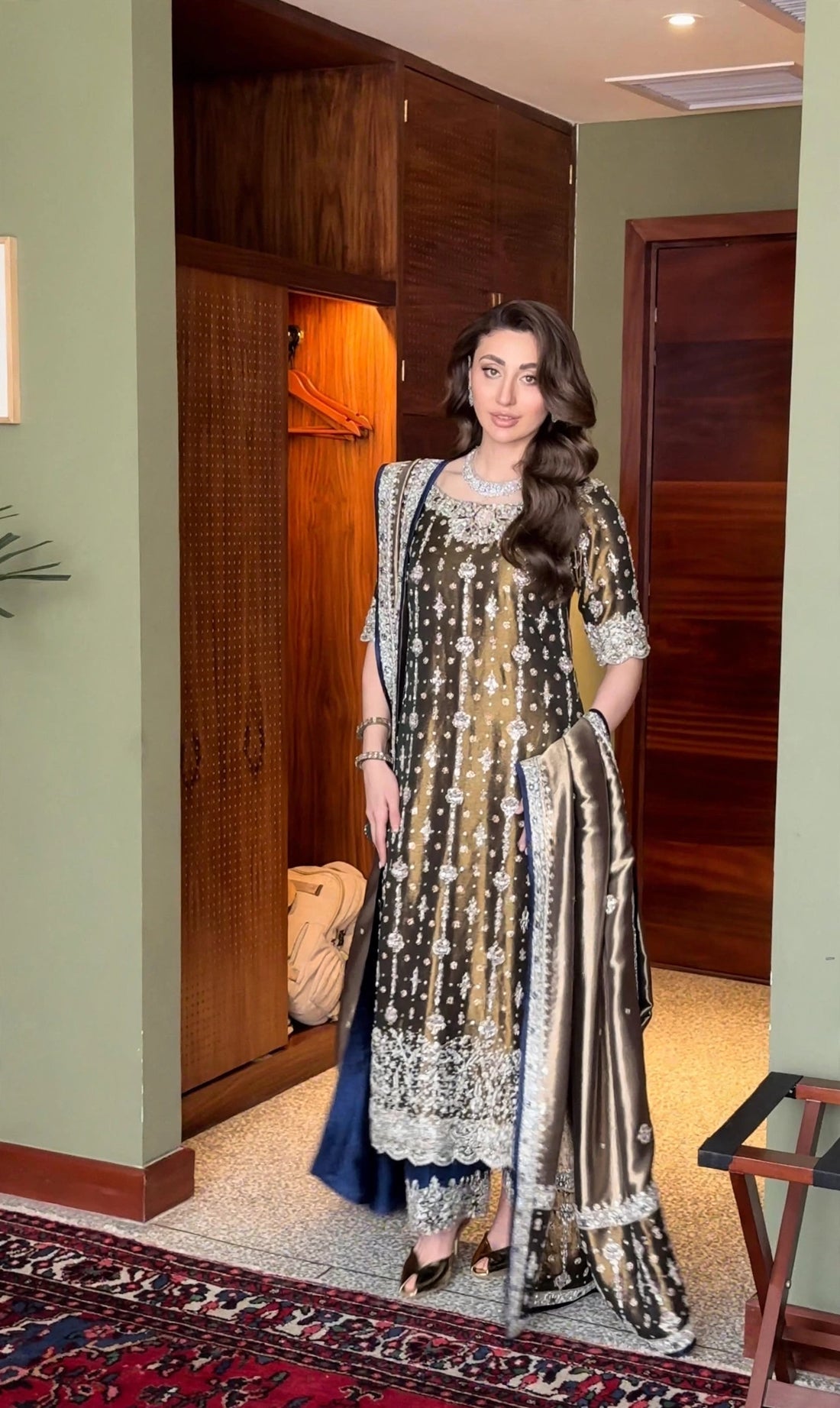 Haris Shakeel Wajeeha – Antique Olive Formal Ensemble